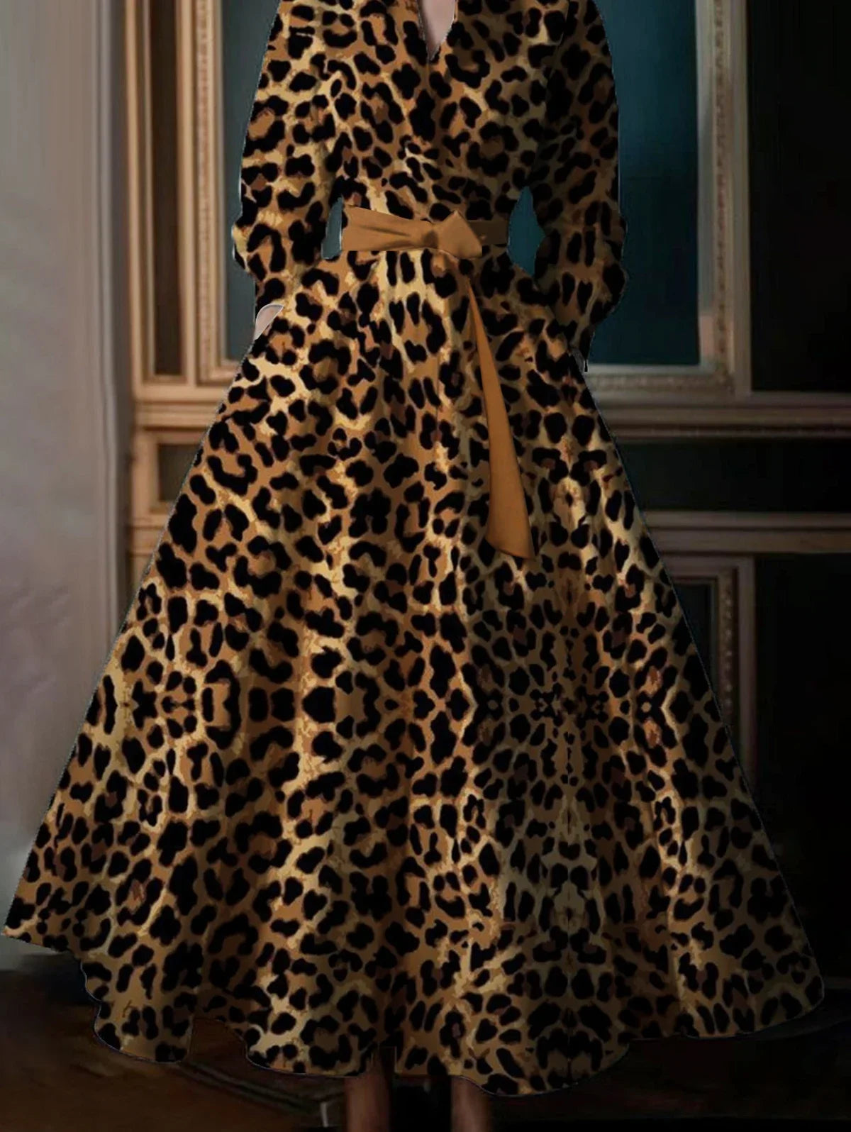 Boho Leopard Print Maxi Shirt Dress