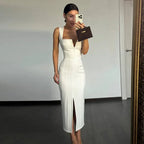 Square-Neck Zip-Up Split Dress