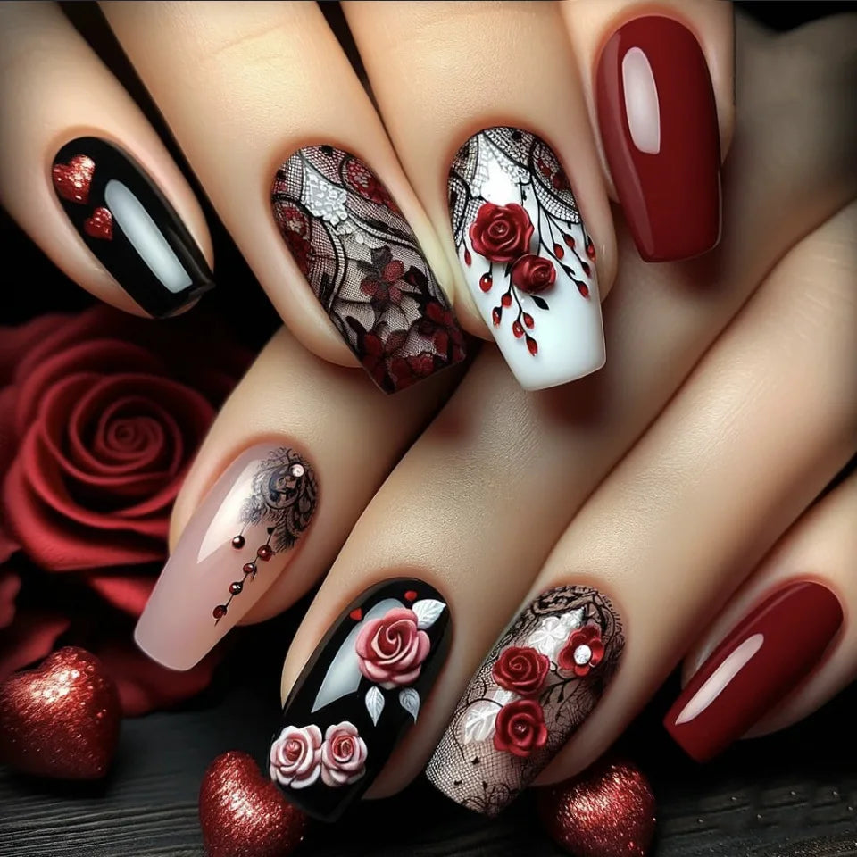 Gothic False Nails Dark Red
