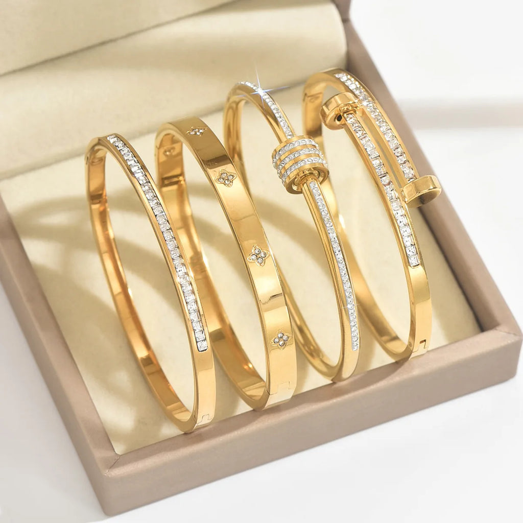 Floral Zircon Bangle Bracelet