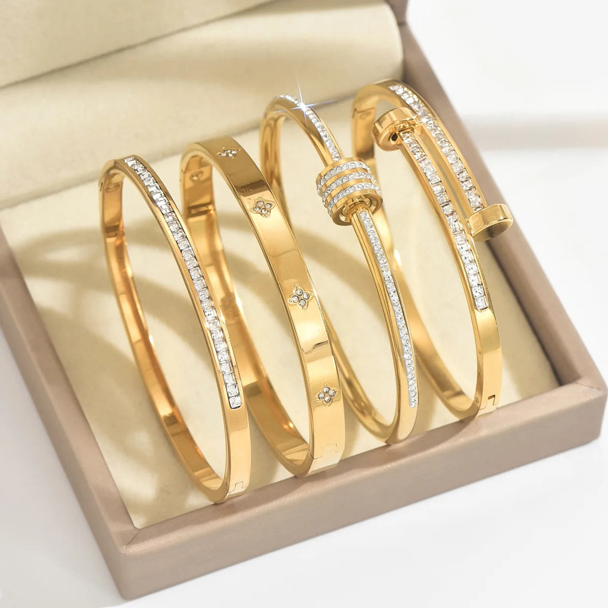 Floral Zircon Bangle Bracelet