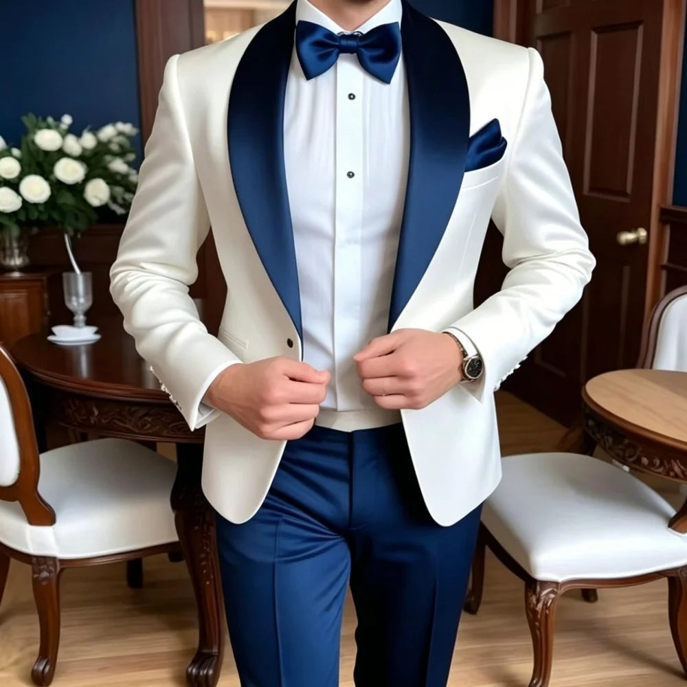 Peak-Lapel Thin-Stripe Groom Suit Set