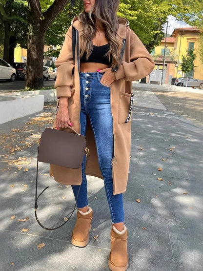 Women’s Elegant Loose Hooded Coat with Zipper