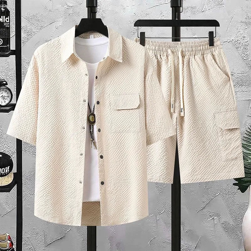 Ice Silk Shirt Shorts Korean Set