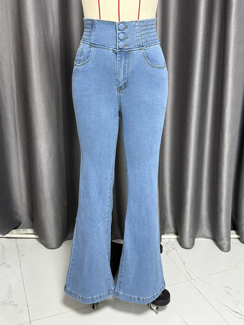 Elastic-Waist Bodycon Denim Jeans