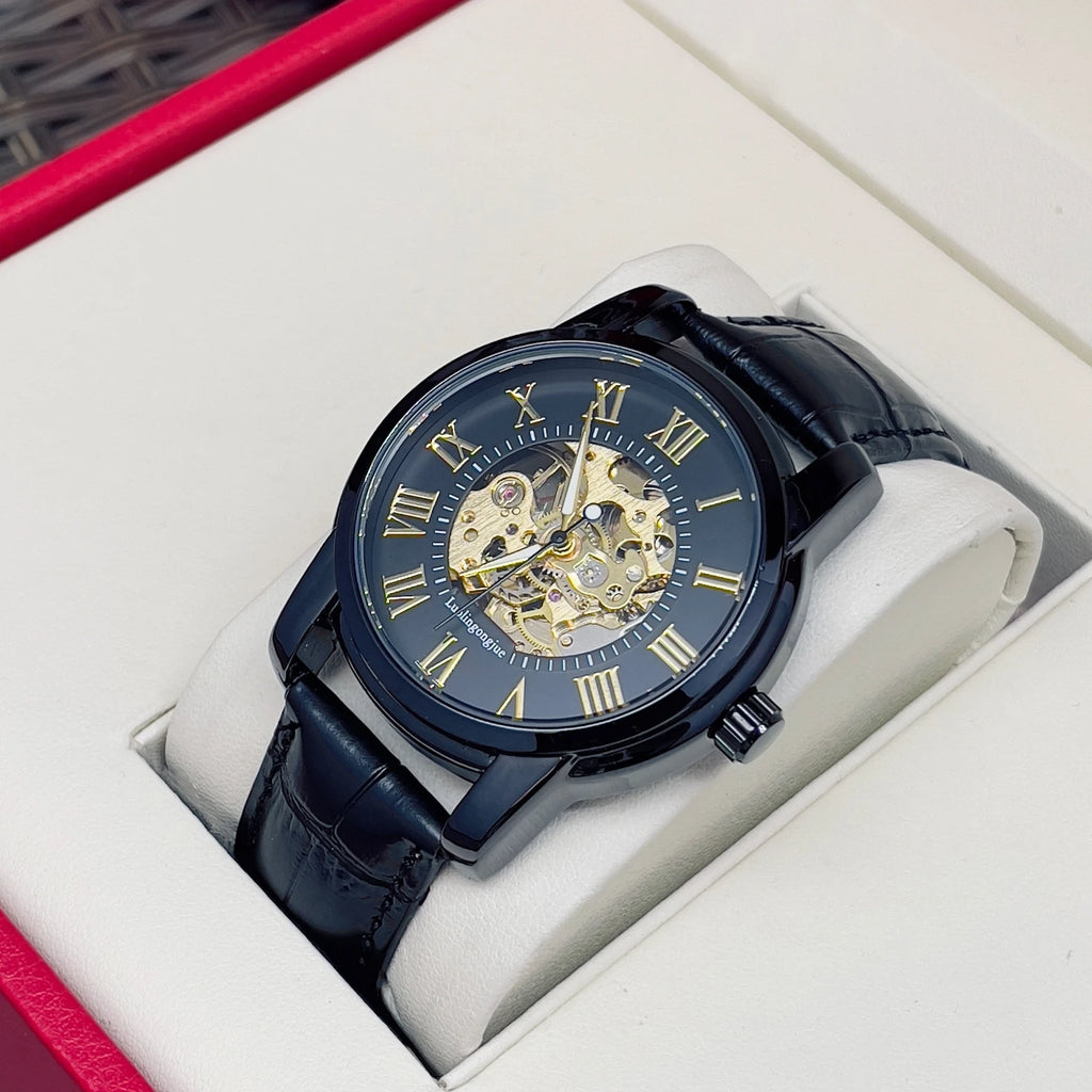 AOKULASIC Skeleton Leather Automatic Watch
