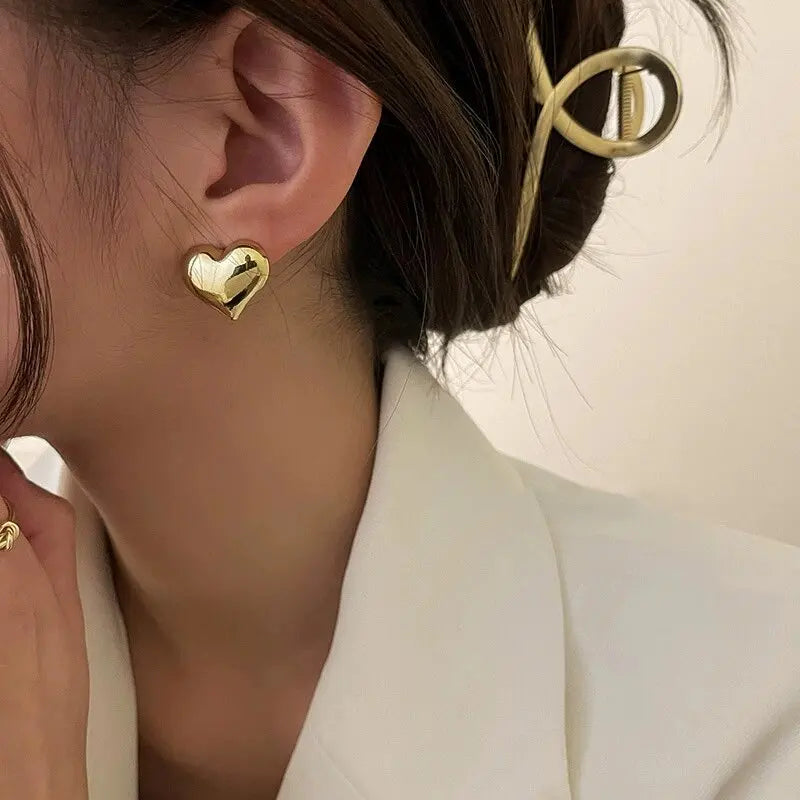 Gold Heart Stud Earrings