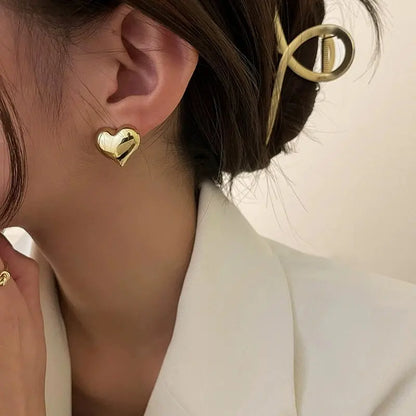 Gold Heart Stud Earrings