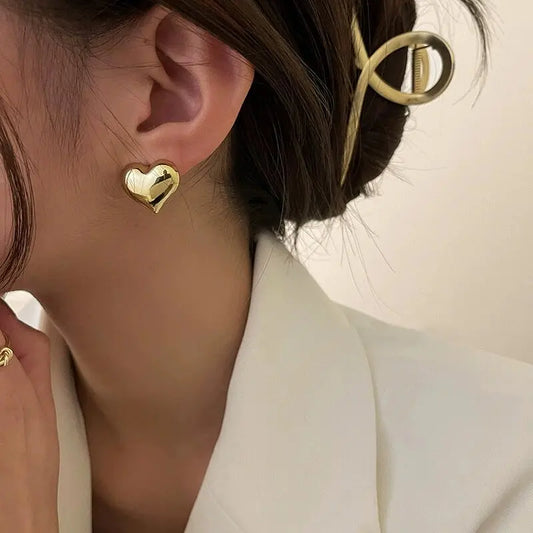 Gold Heart Stud Earrings