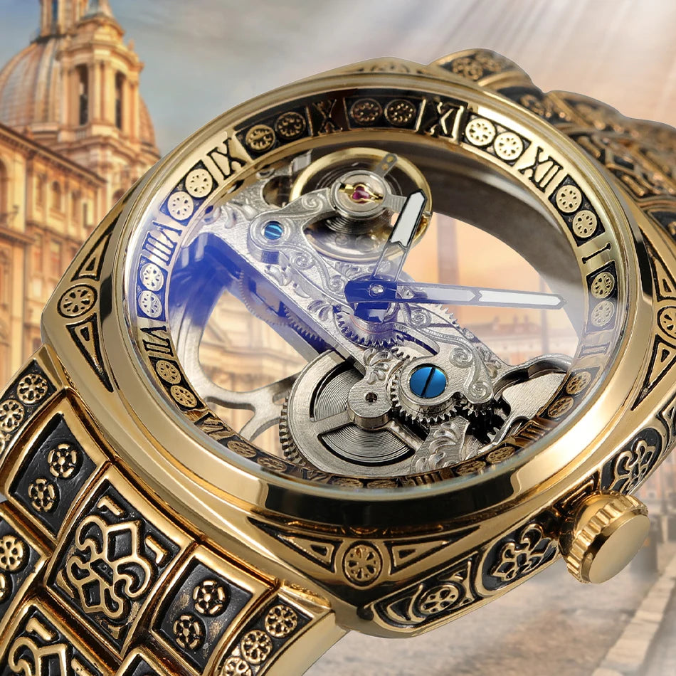 FORSINING Gold Skeleton Automatic Watch
