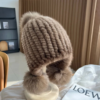 Real Mink Fur Spiral Beanie