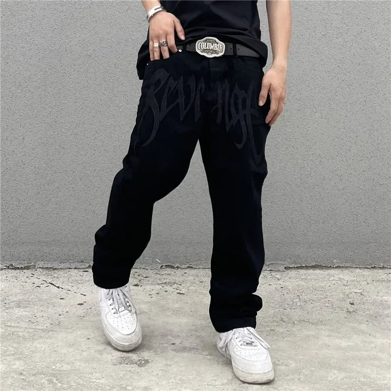 Embroidered Letter Loose Hip-Hop Jeans
