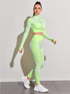 Polyester Long Sleeve True-To-Size Fit Two-Piece Yoga Set