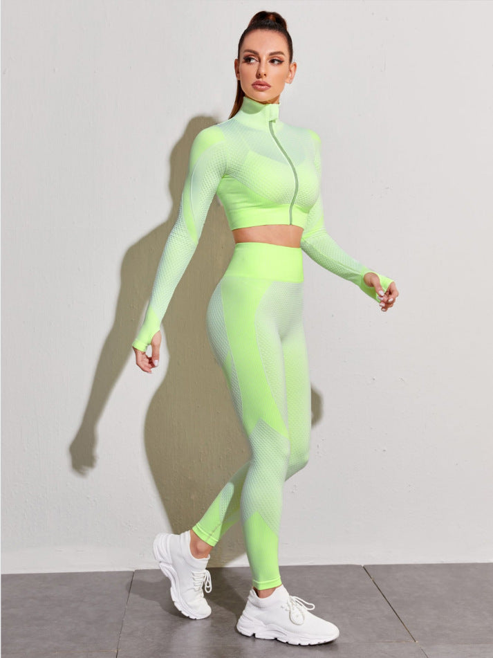 Polyester Long Sleeve True-To-Size Fit Two-Piece Yoga Set