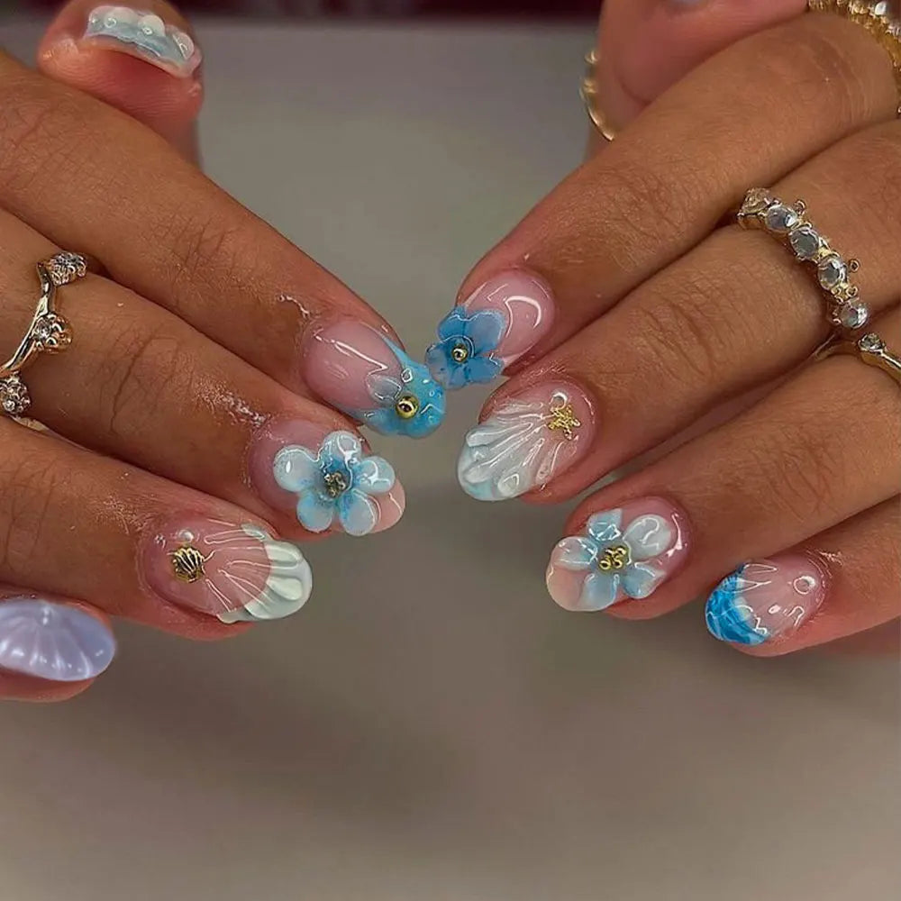 Almond 3d gel nails Whale