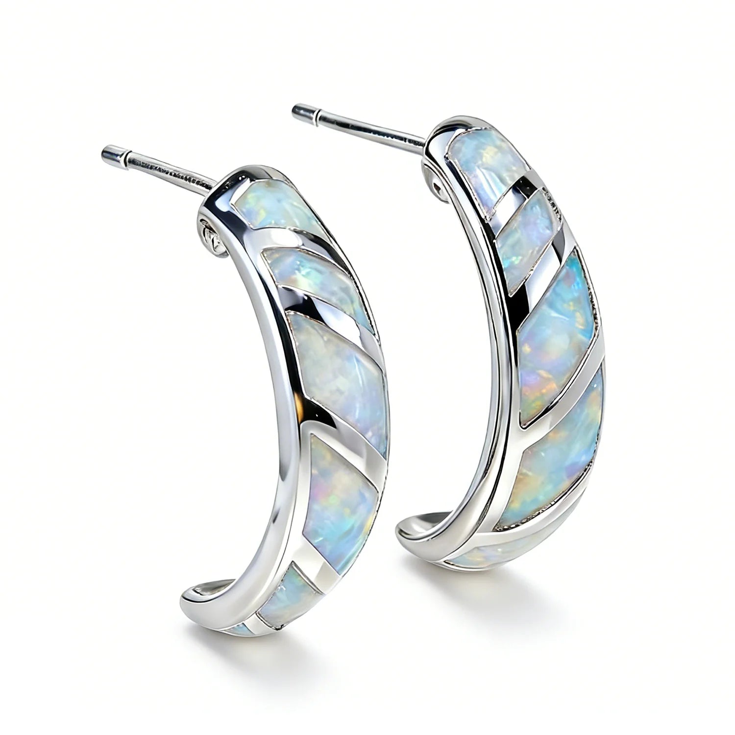 Blue Opal Geometric Drop Earrings
