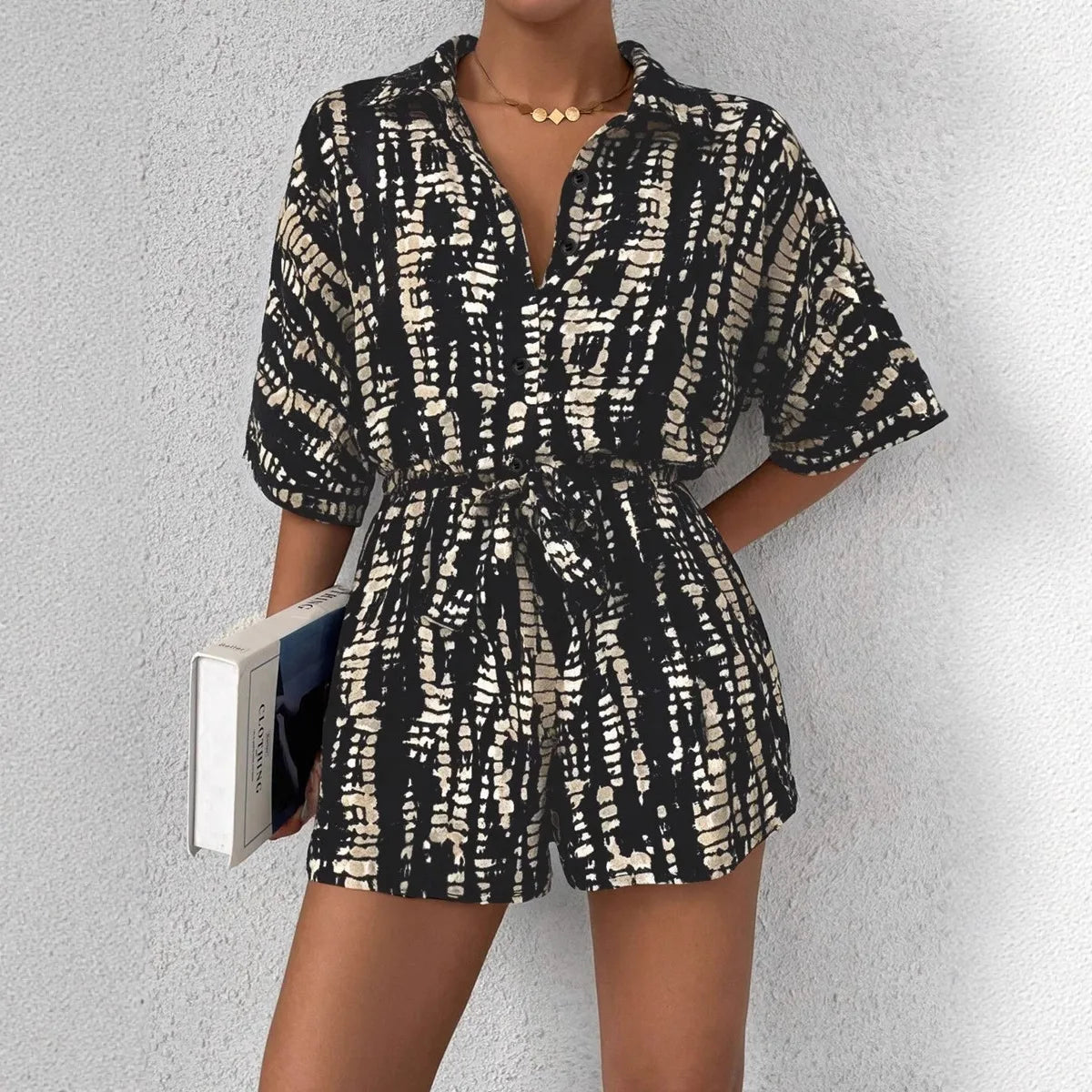 Geometric Print Loose-Fit Commuter Romper