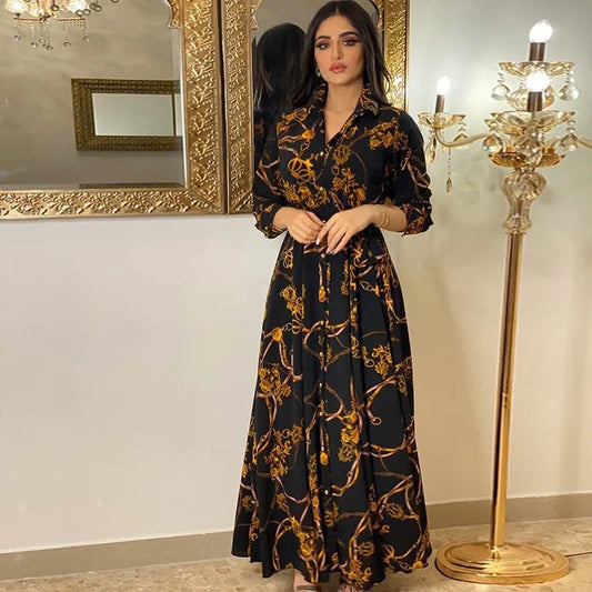 Digital Print Long Sleeve Maxi Dress