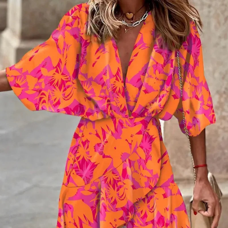 Elegant Printed Long Shirt Dress