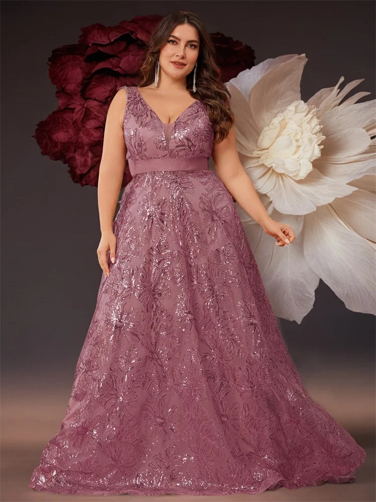 Deep V-Back Sequin Gown