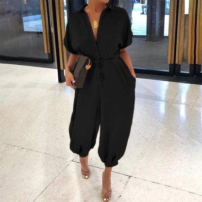 High Waist Short Sleeve Jumpsuit