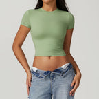 Nylon Short Sleeve True-To-Size Fit Crop Top