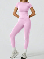 Everyday Nylon Solid Elastic Waist Two-Piece Yoga Set