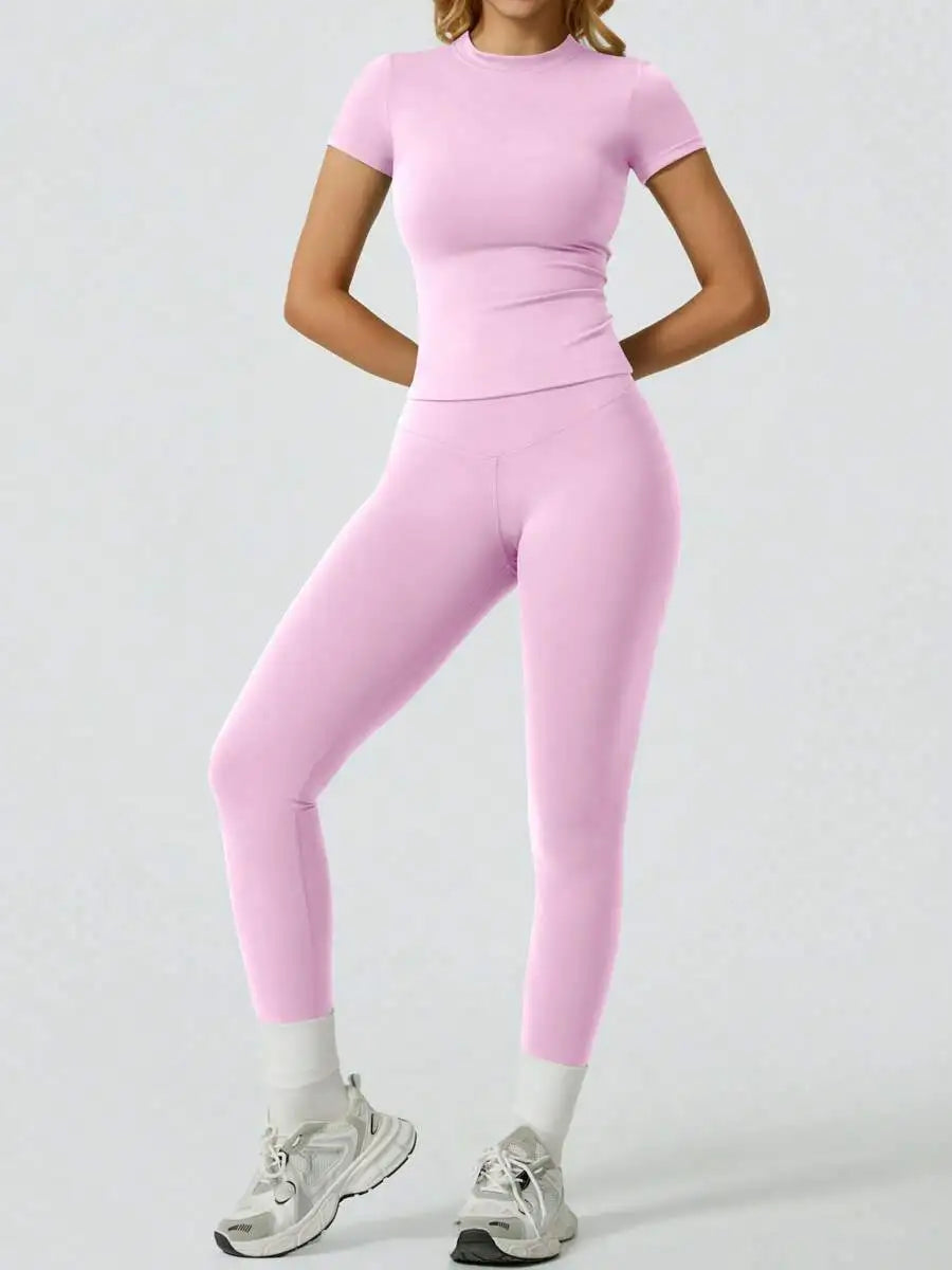 Everyday Nylon Solid Elastic Waist Two-Piece Yoga Set