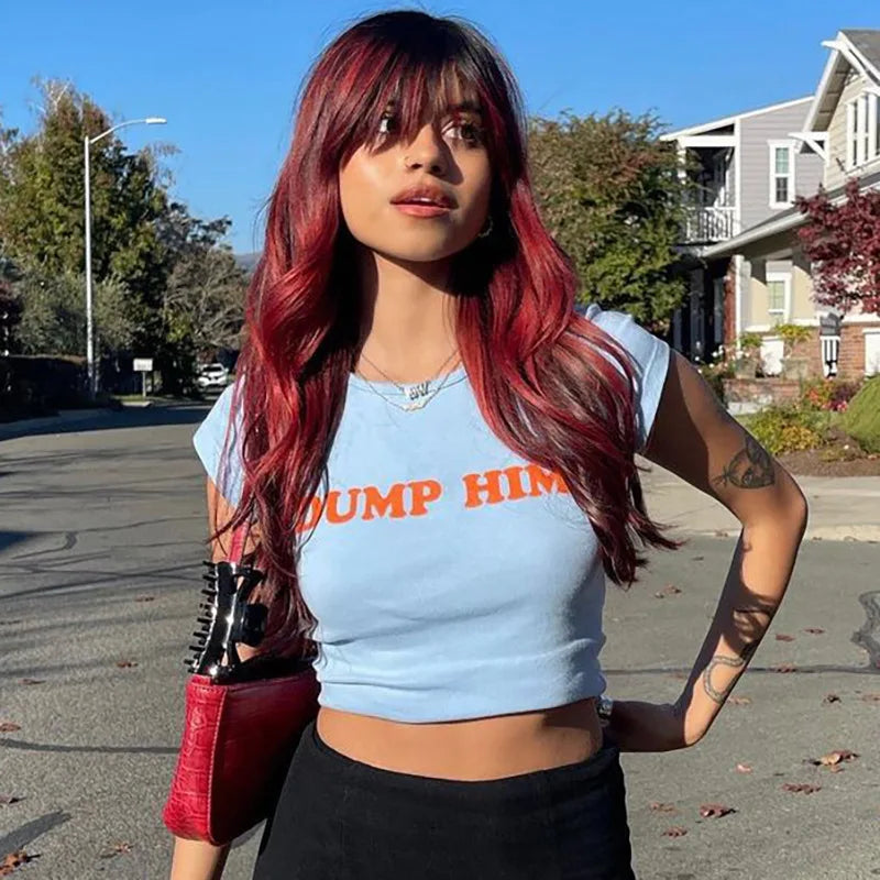 Broadcloth Letter Print Crew Neck Crop Top