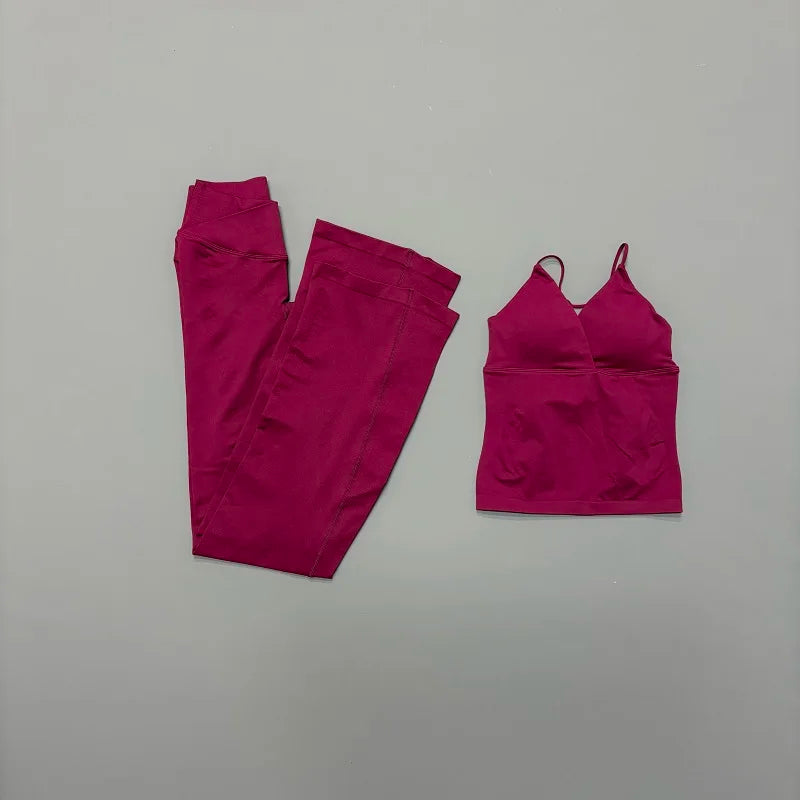 Nylon Solid Sleeveless True-To-Size Fit Two-Piece Yoga Set