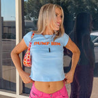 Broadcloth Letter Print Crew Neck Crop Top