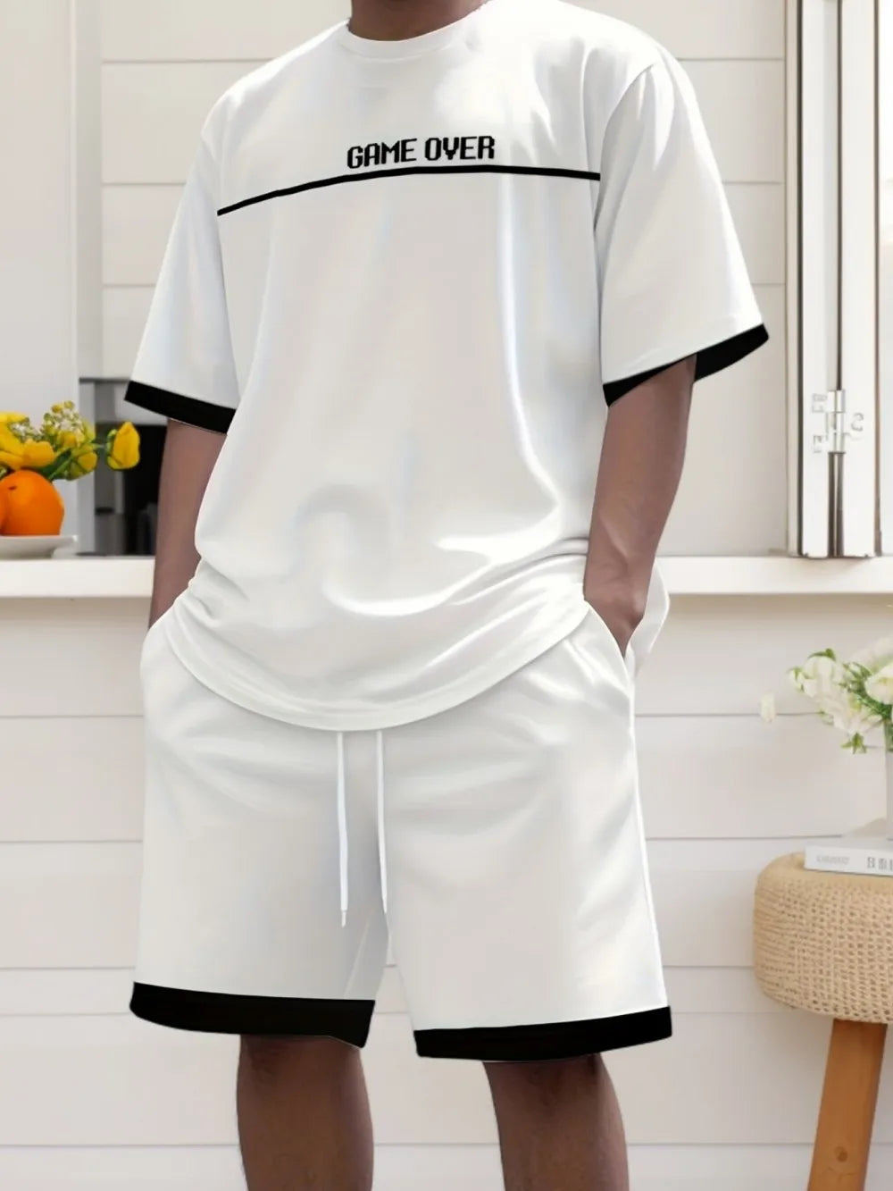 Striped Letter Sports Shorts Set