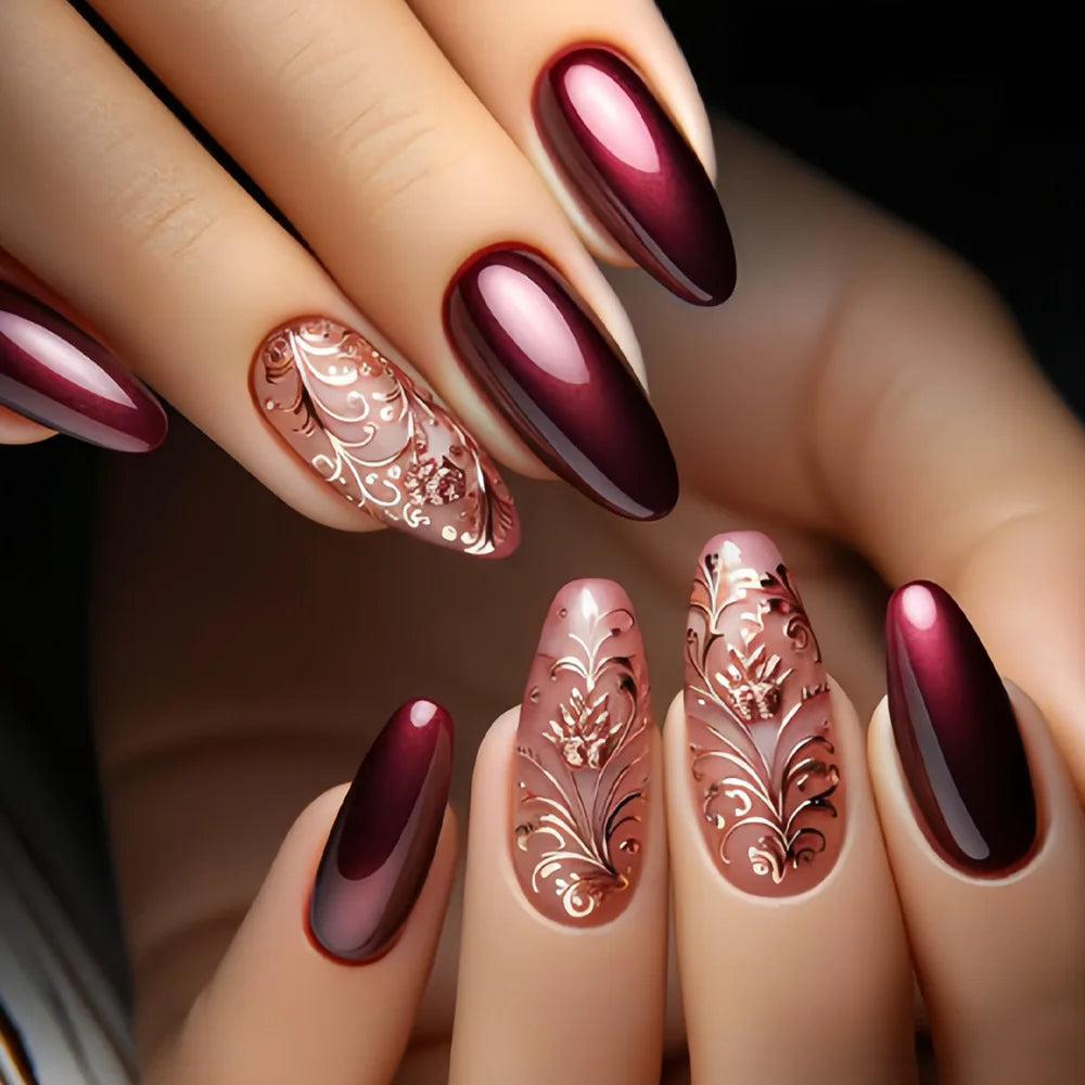 Gothic False Nails Dark Red