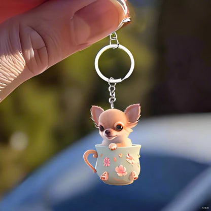 Cute Teacup Puppy Keychain