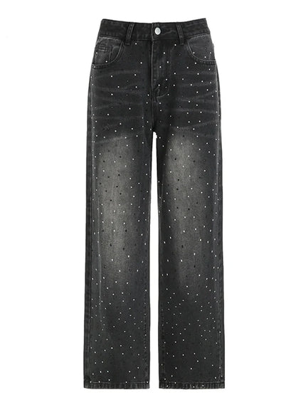 Black Rhinestone Baggy Jeans