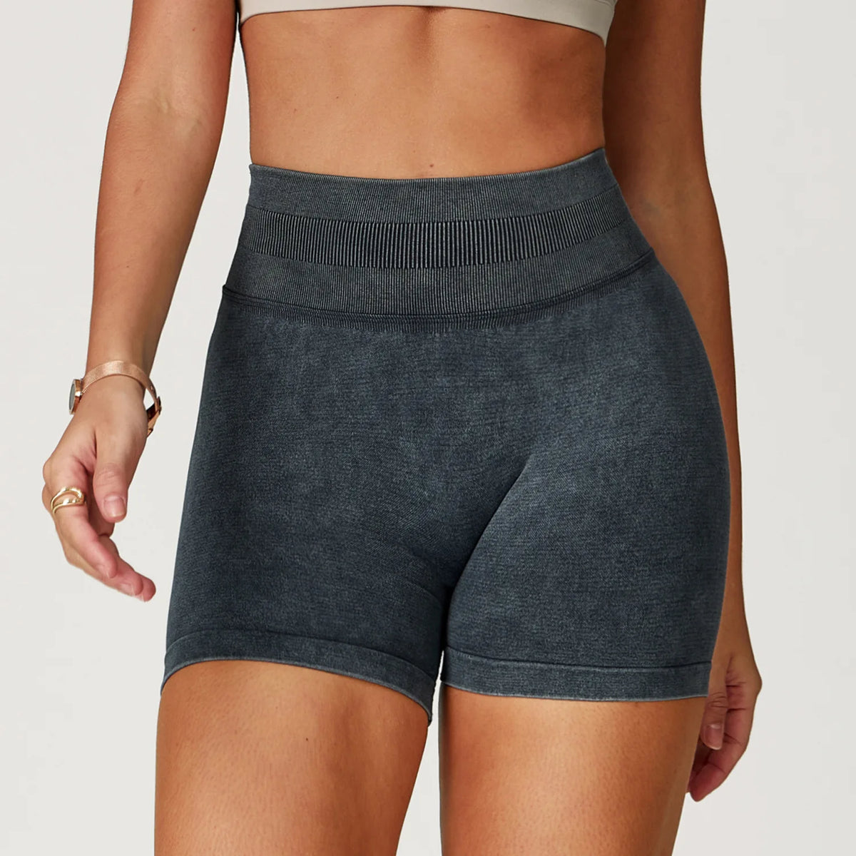 Sand-Washed High-Waist Yoga Shorts