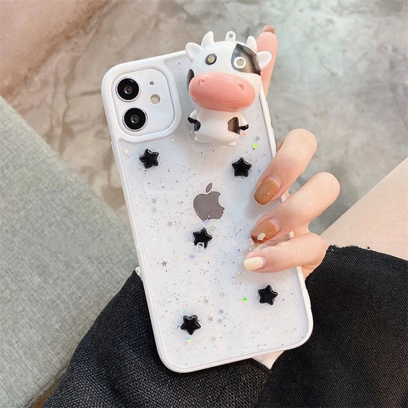 3D Glitter Cow iPhone Case