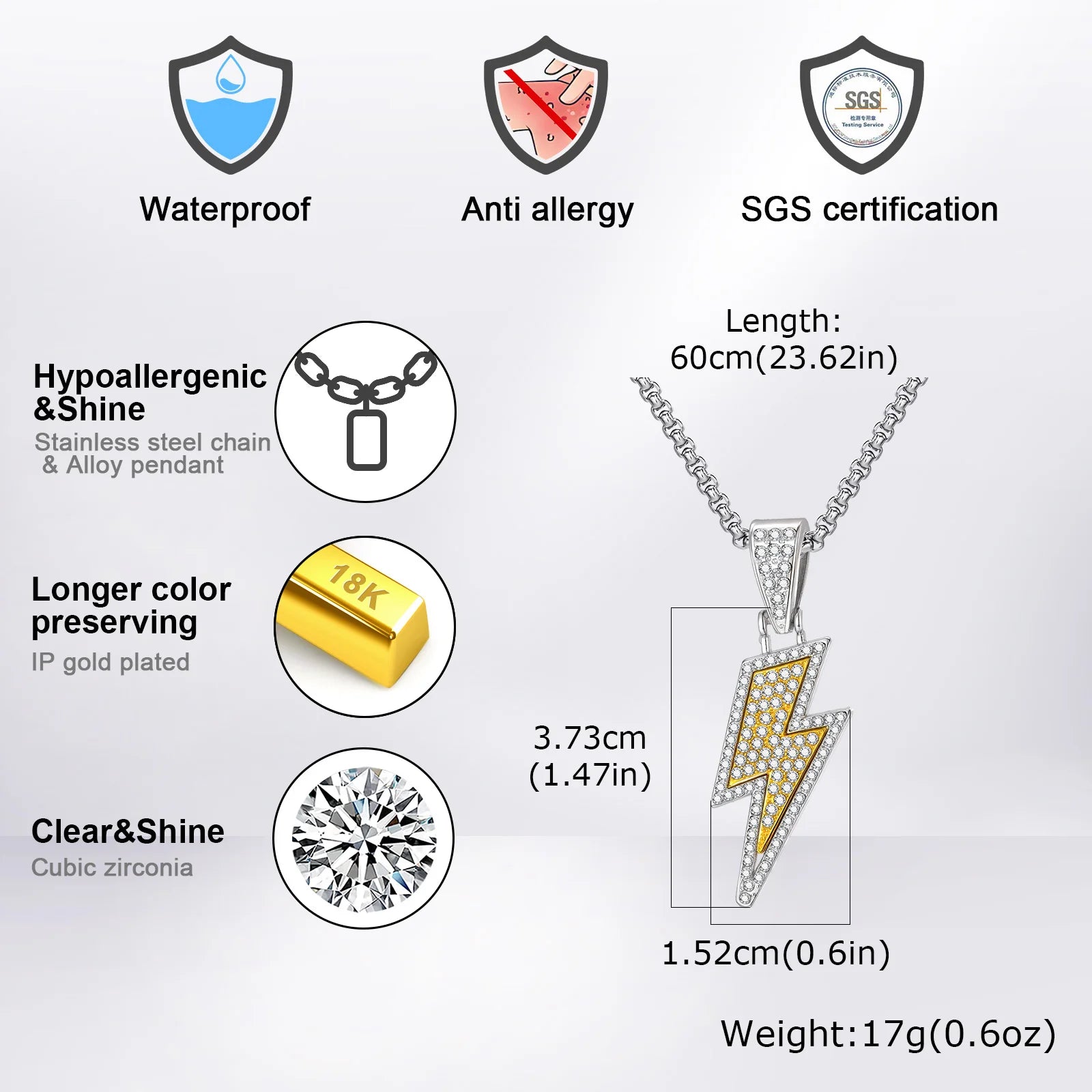Vnox Lightning Pendant Necklace