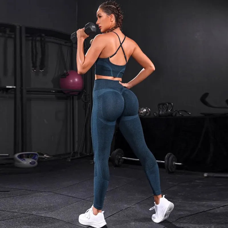Nylon Geometric Print Sleeveless Two-Piece Yoga Set