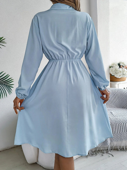 Autumn Winter Button-Up Tie Waist Shirt Dress