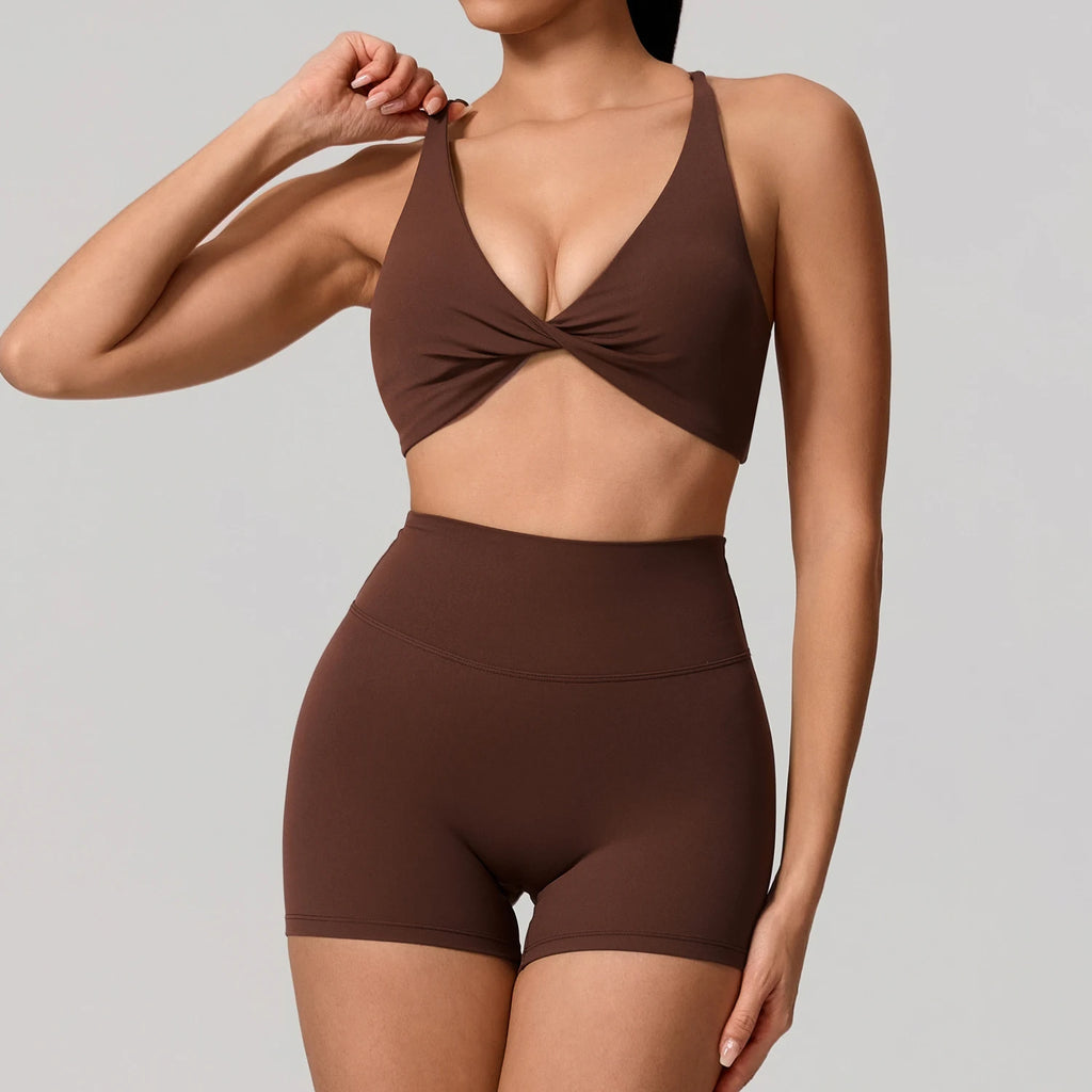 Nylon Solid Long Sleeve Two-Piece Yoga Set