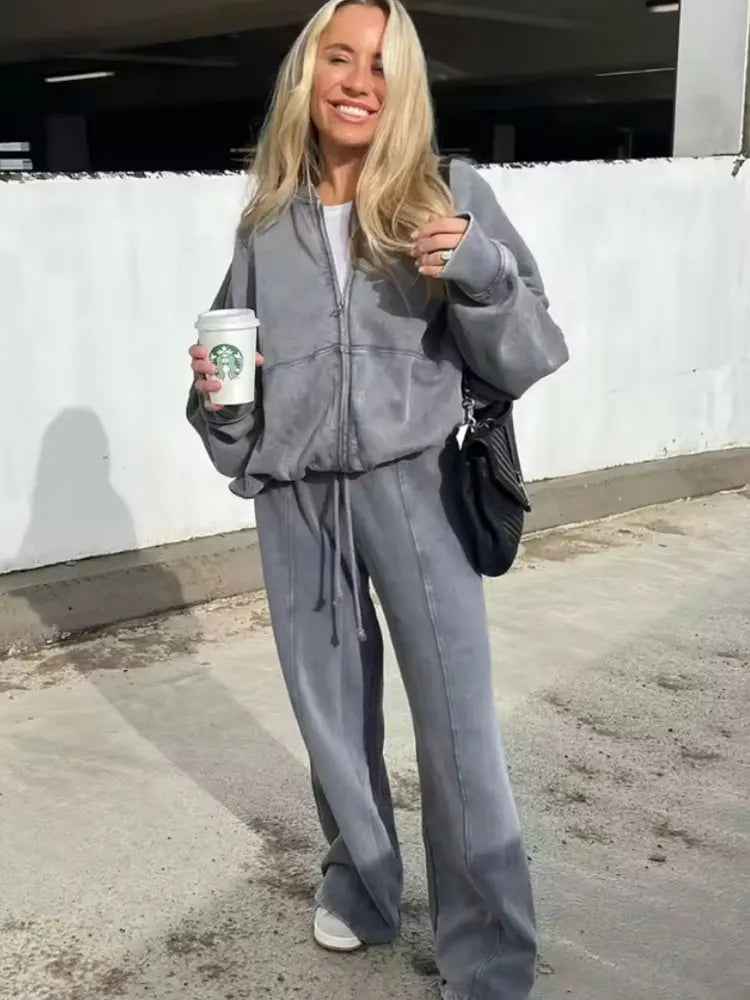 Retro 2-Piece Bomber & Wide-Leg Pants Set