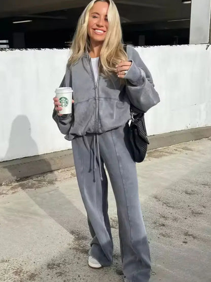 Retro 2-Piece Bomber & Wide-Leg Pants Set