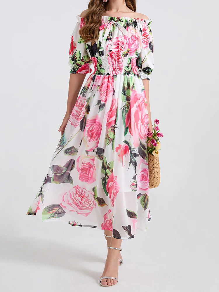 One-Shoulder Printed Swing Dress