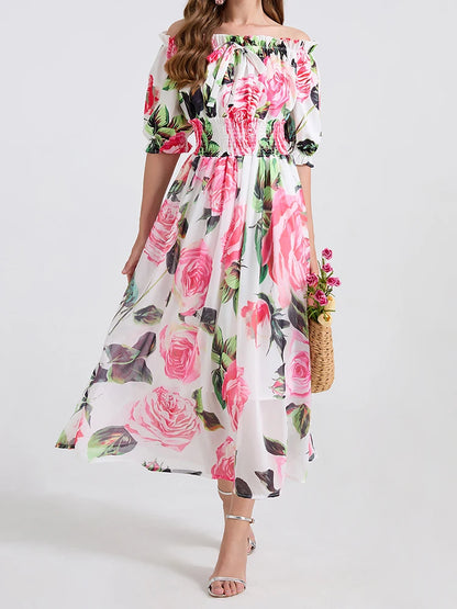 One-Shoulder Printed Swing Dress