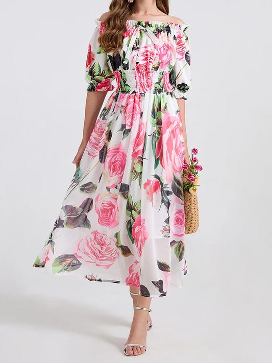One-Shoulder Printed Swing Dress