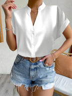 Jersey Solid Button Front Regular Fit Top
