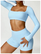 Nylon Solid Long Sleeve Two-Piece Yoga Set