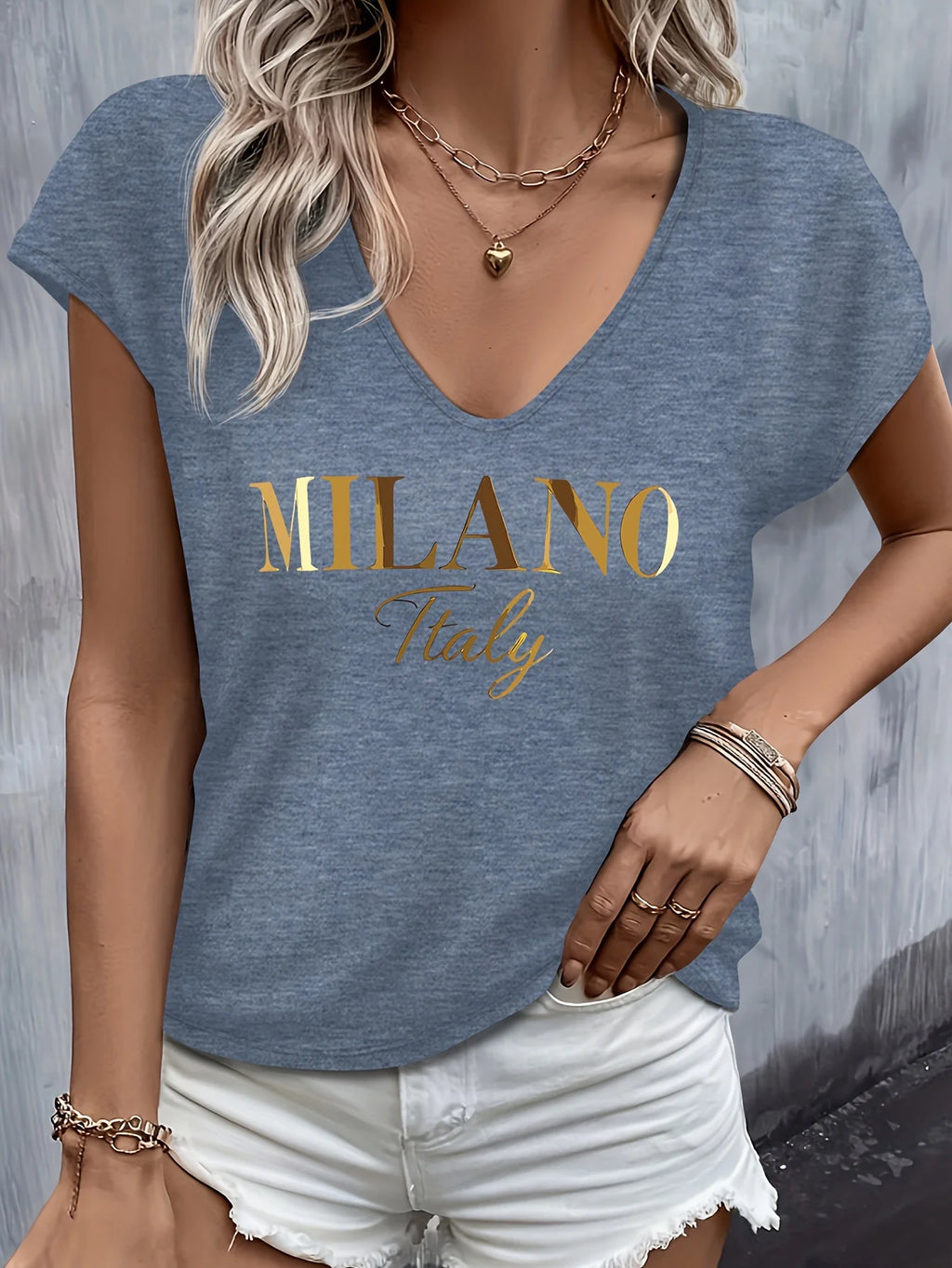 Herringbone Letter Print Short Sleeve T-Shirt