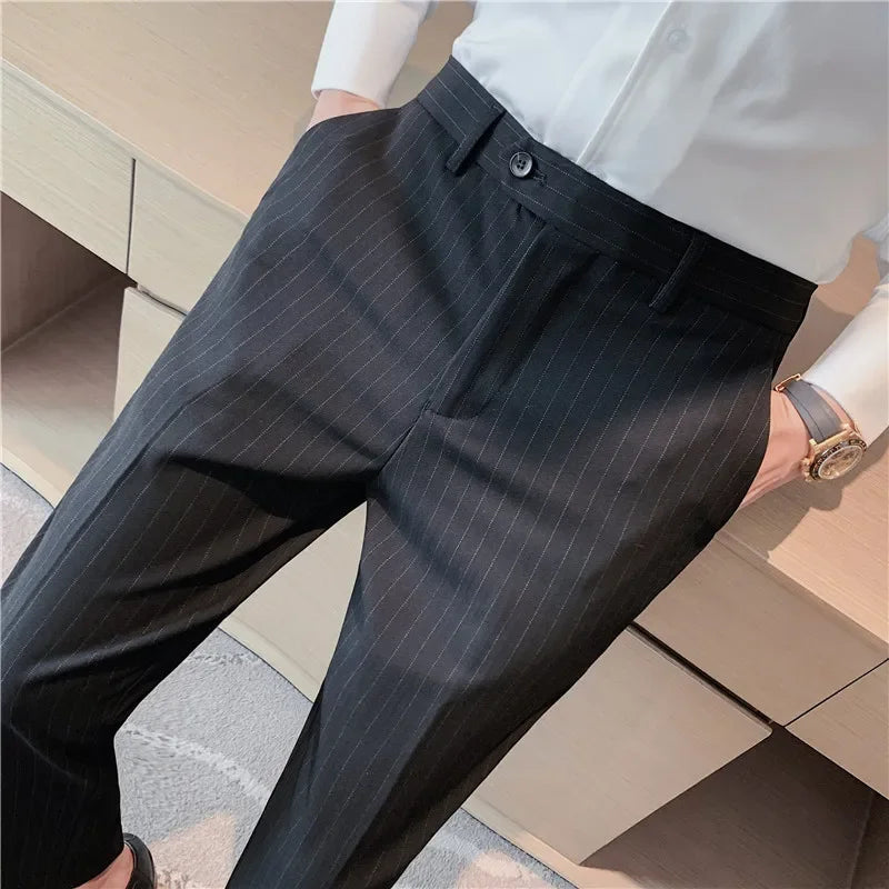Black Striped British Suit Trousers